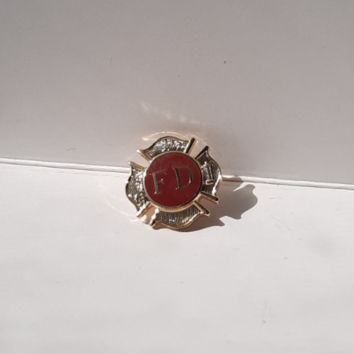 Fire Department Pin Ribbon Silver & Red