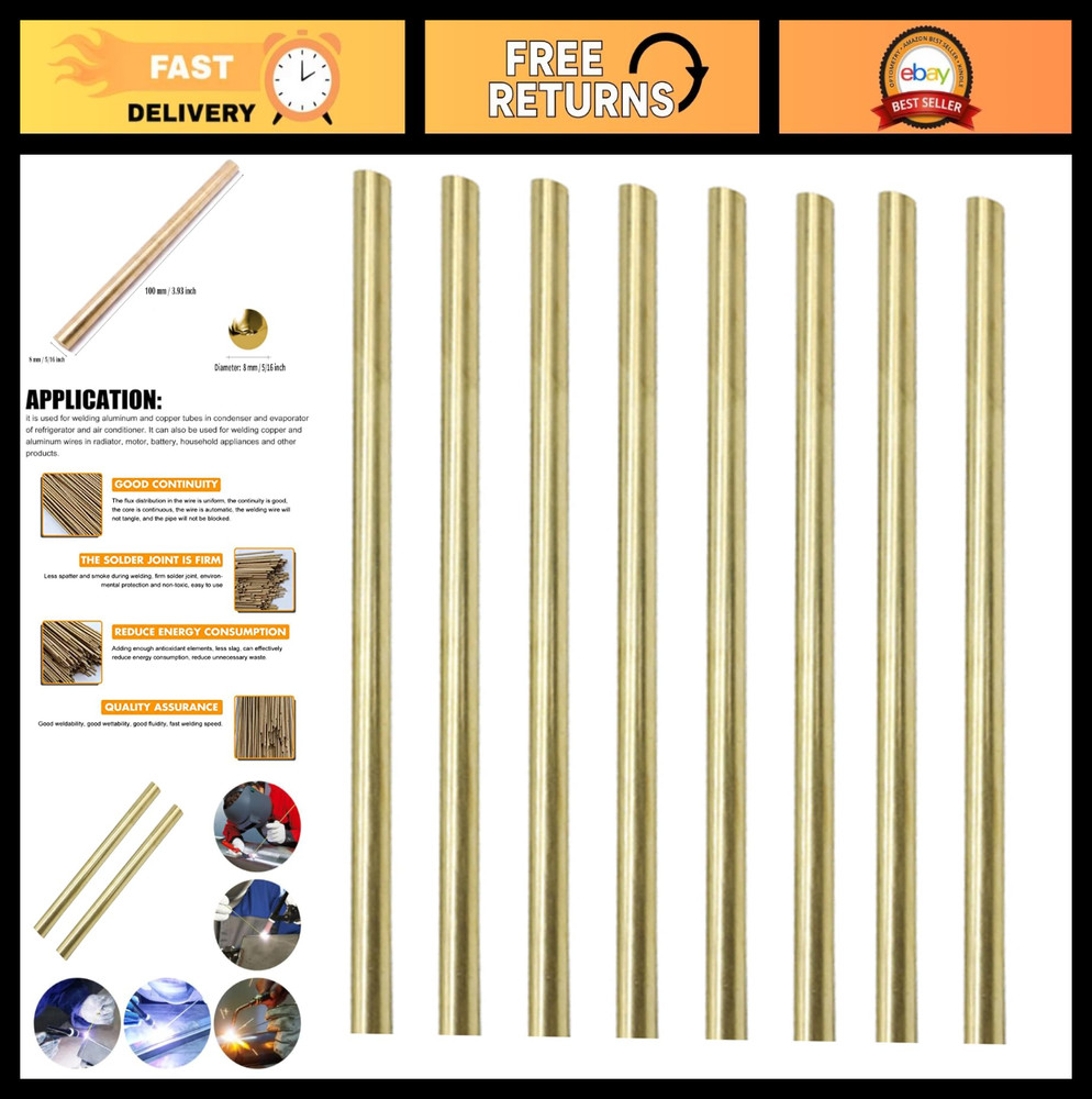 8PCS Solid Brass Rods 5/16" Diameter, 4" Length - DIY Craft Tool Kit, Lathe Bar