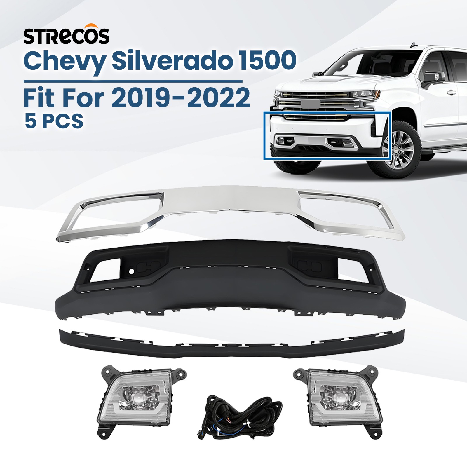 Front Lower Bumper Cover Kit For 2019-2022 Chevy Silverado 1500 w/ Air Deflector