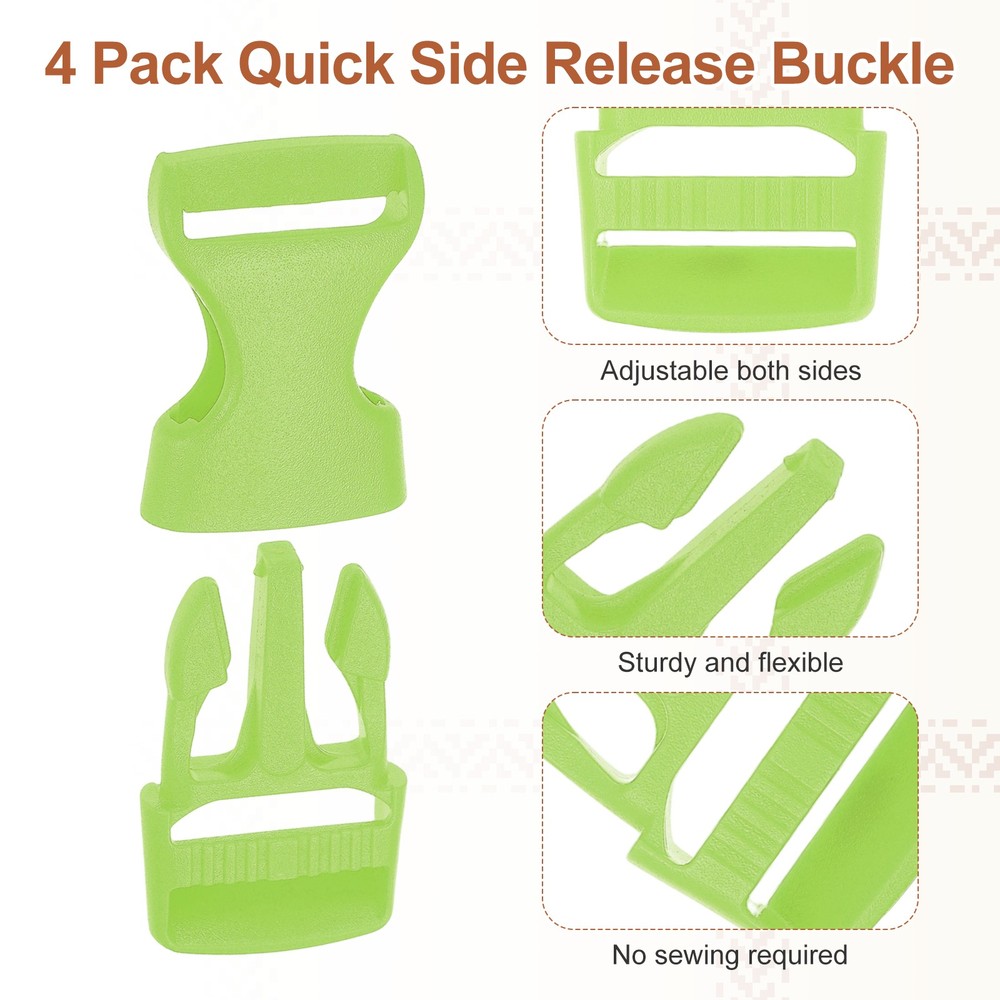 4 Pack Quick Side Release Buckle, 0.8" Plastic Buckle Clip, Light Green