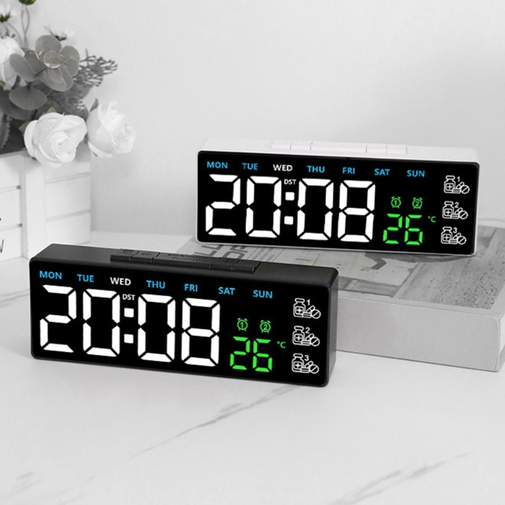 Wall Clock Digital LED Display with Alarm Week Day Temperature Settings