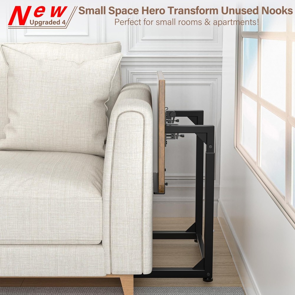 Tv Tray Table, 8-Level Adjustable Height Couch Side Table，90° Tilt A