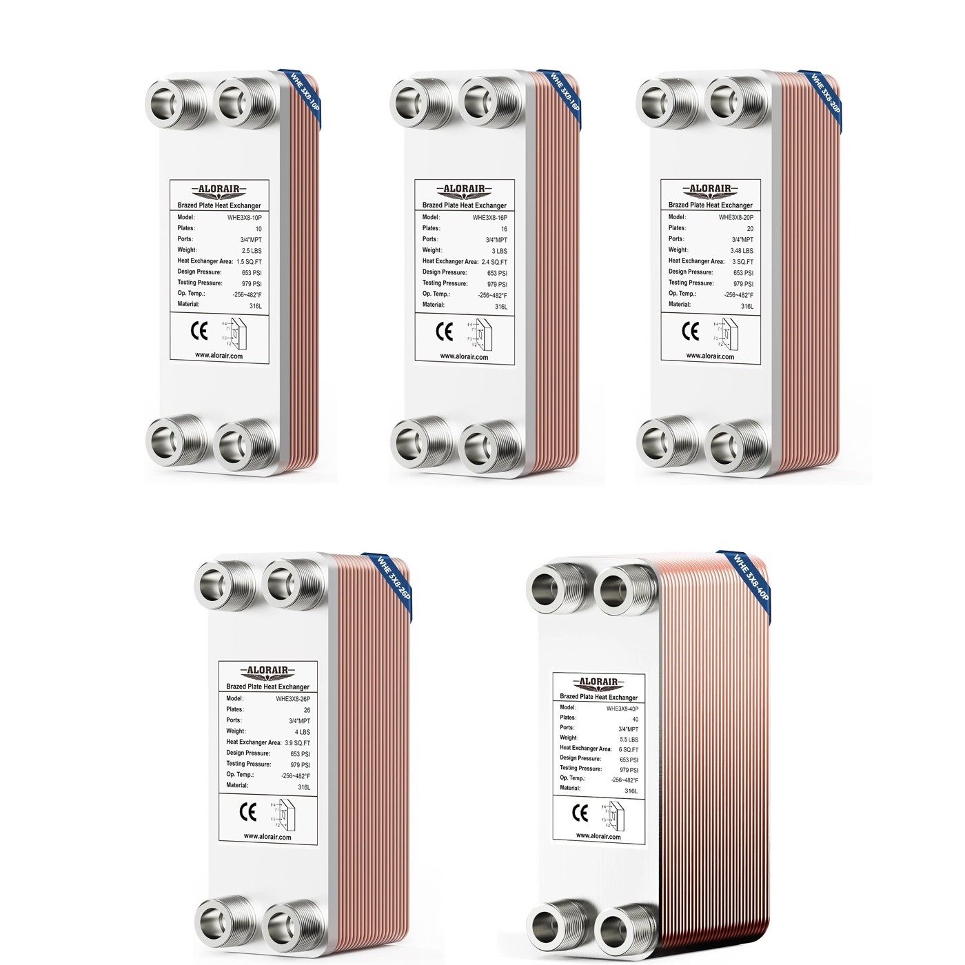 ALORAIR Brazed Plate Heat Exchanger 316L St.Steel - Muti Size, MPT Port & Plates