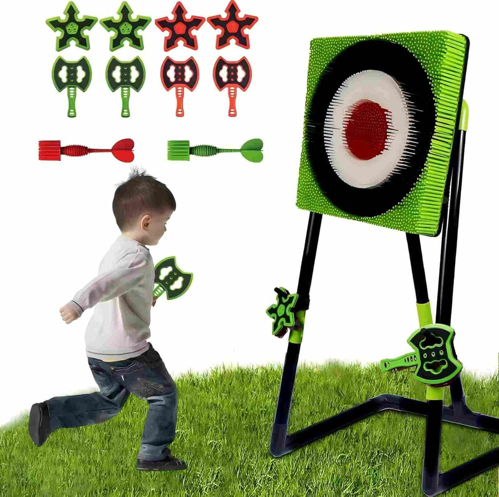 Axe Throwing Game for Backyard - 2-In-1 Axe Throwing Target Set with 4 Throwing