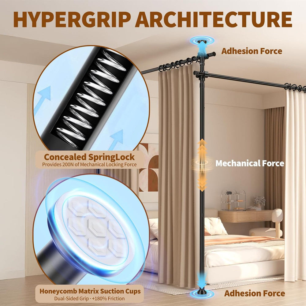 Adjustable Room Divider Rod – Temporary Privacy Wall Partition, No Drilling, Bla