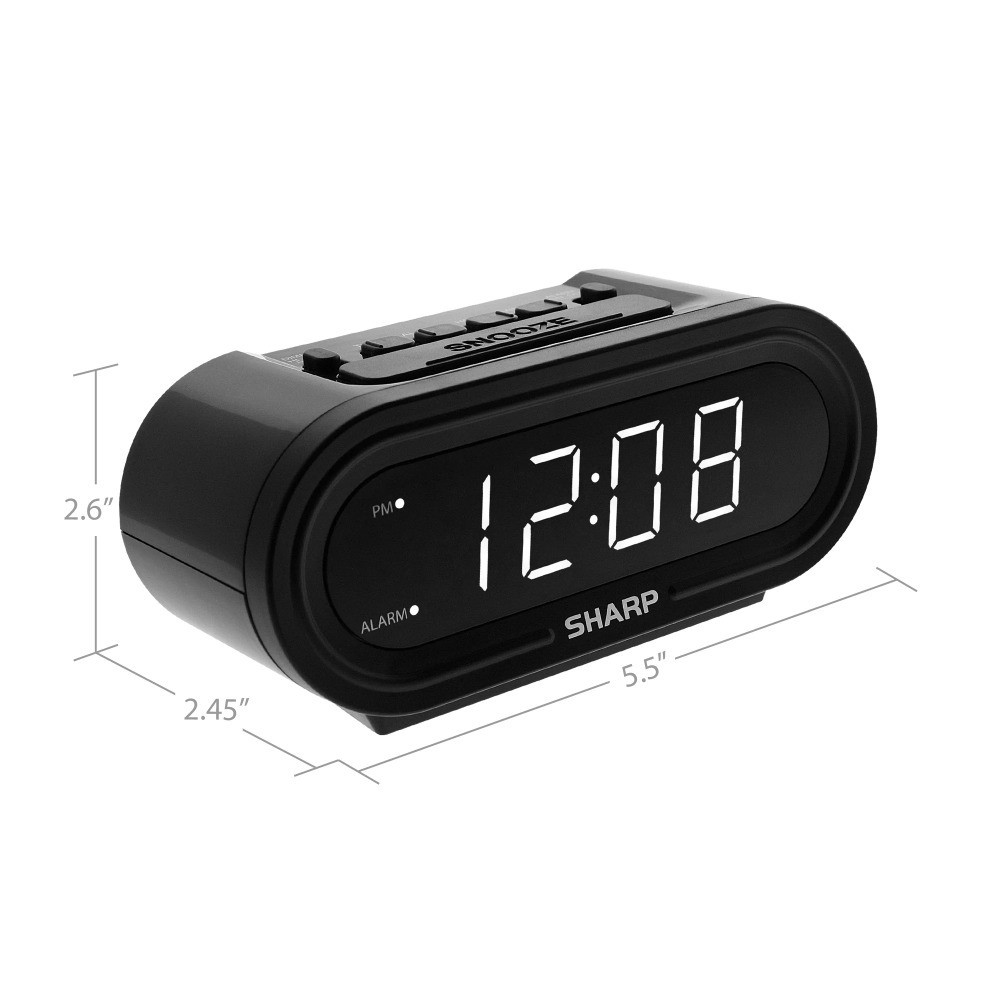 Digital Alarm Clock with Automatic Time Setting Black White LED Display