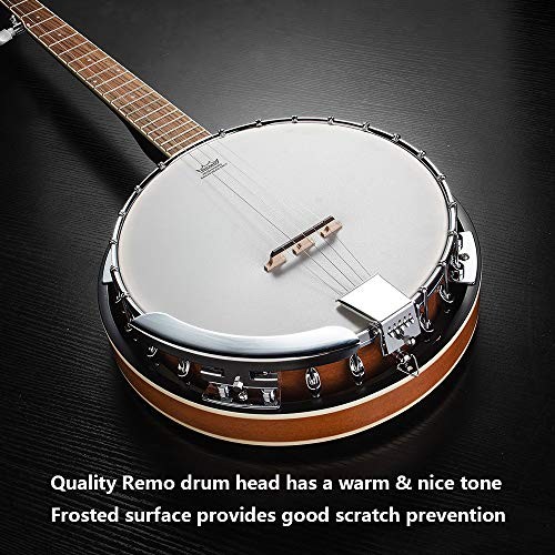 5 String Banjo Remo Head Closed Solid Back with beginner Kit, Tuner, 38 Inch