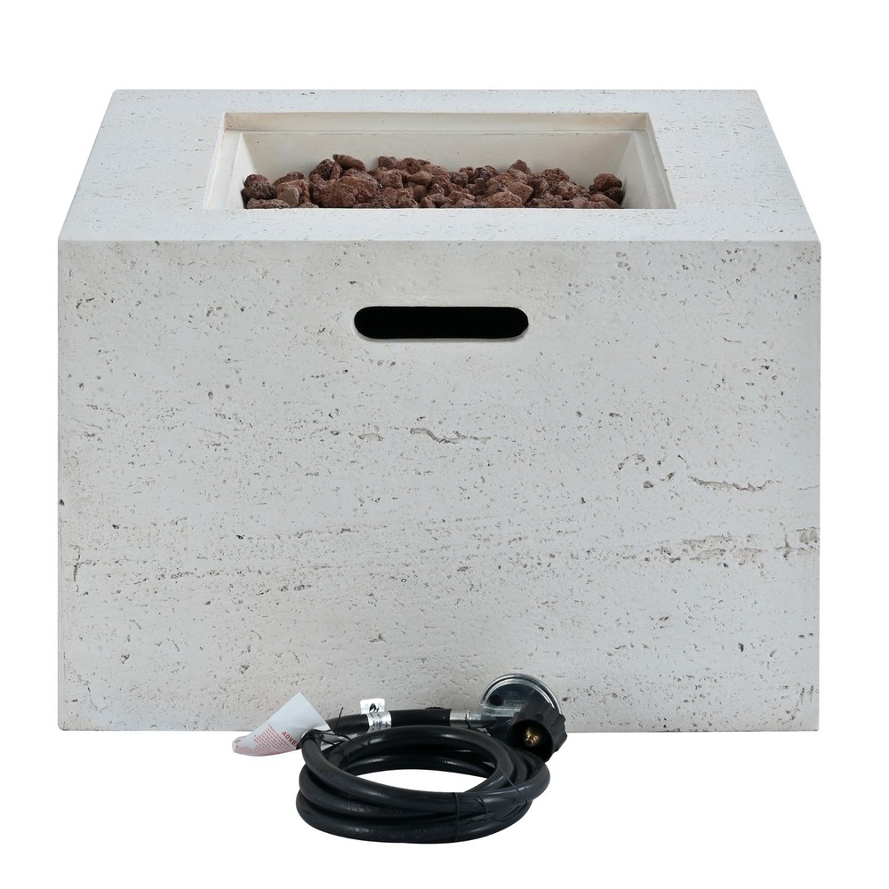 24'' Propane Fire Pit Set 40000 BTU Beige Square Outdoor Fire Pit Table