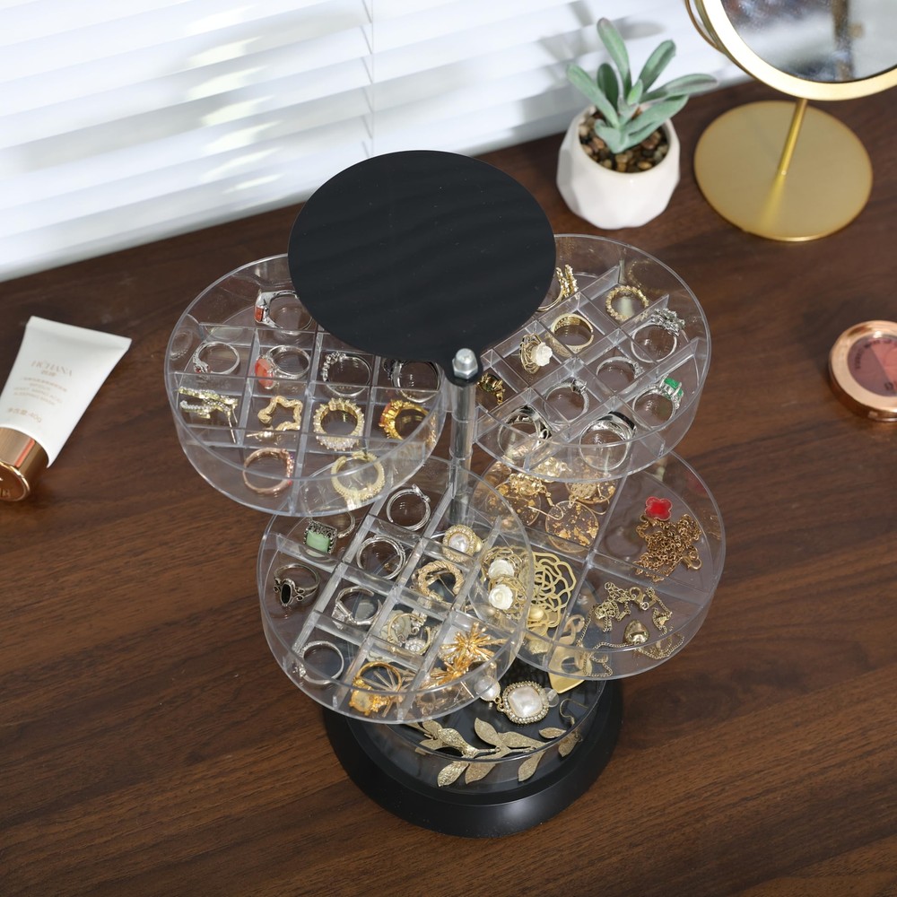 360 Degree Rotating Jewelry Box Compact Cylinder,5-layer