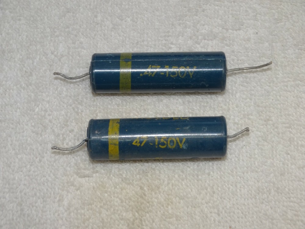 2 - Vintage Blue Molded Ajax Capacitor Pulls * .47 - 150 volt