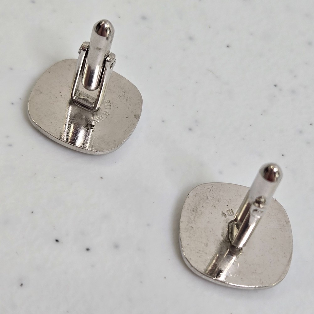 Swank cufflinks Silver Tone Geometric Textured Square Stripe Weave Pattern