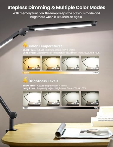 LED Desk Lamp with Clamp, Adjustable & Remote Control, Puzzle Light Dual Light