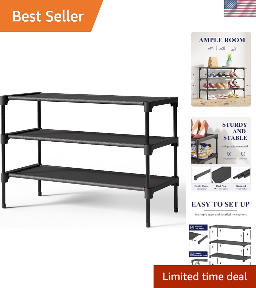 Versatile Shoe Organizer - Medium Stackable Non-Woven Rack for Closet & Entryway