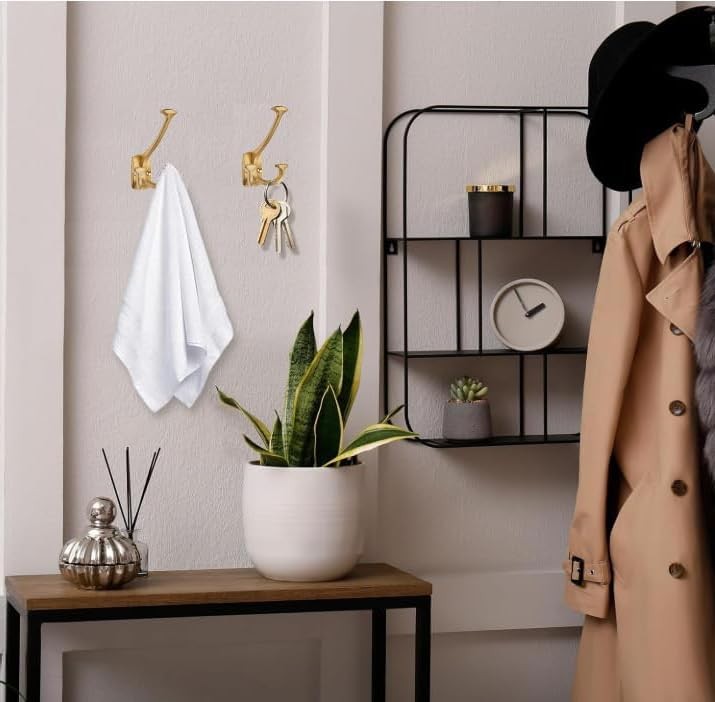 5 Pack Gold Hooks Large Wall Mounted Solid Heavy-Duty Decorative Double-Sided...