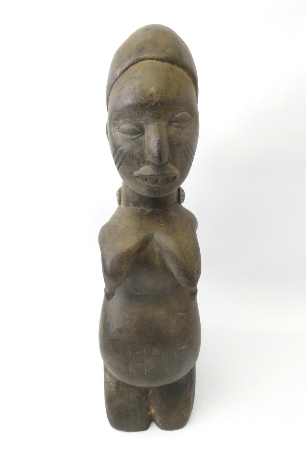African Carved Wood Fertility Figure Mother & Child Sculpture 15.75"