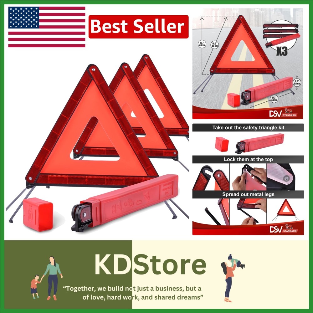 Compact Reflective Emergency Vehicle Warning Triangles (3-Pack)