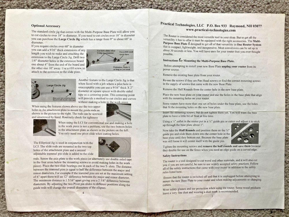 Router Buddy Circle Jig Tool by Practical Technology with instructions
