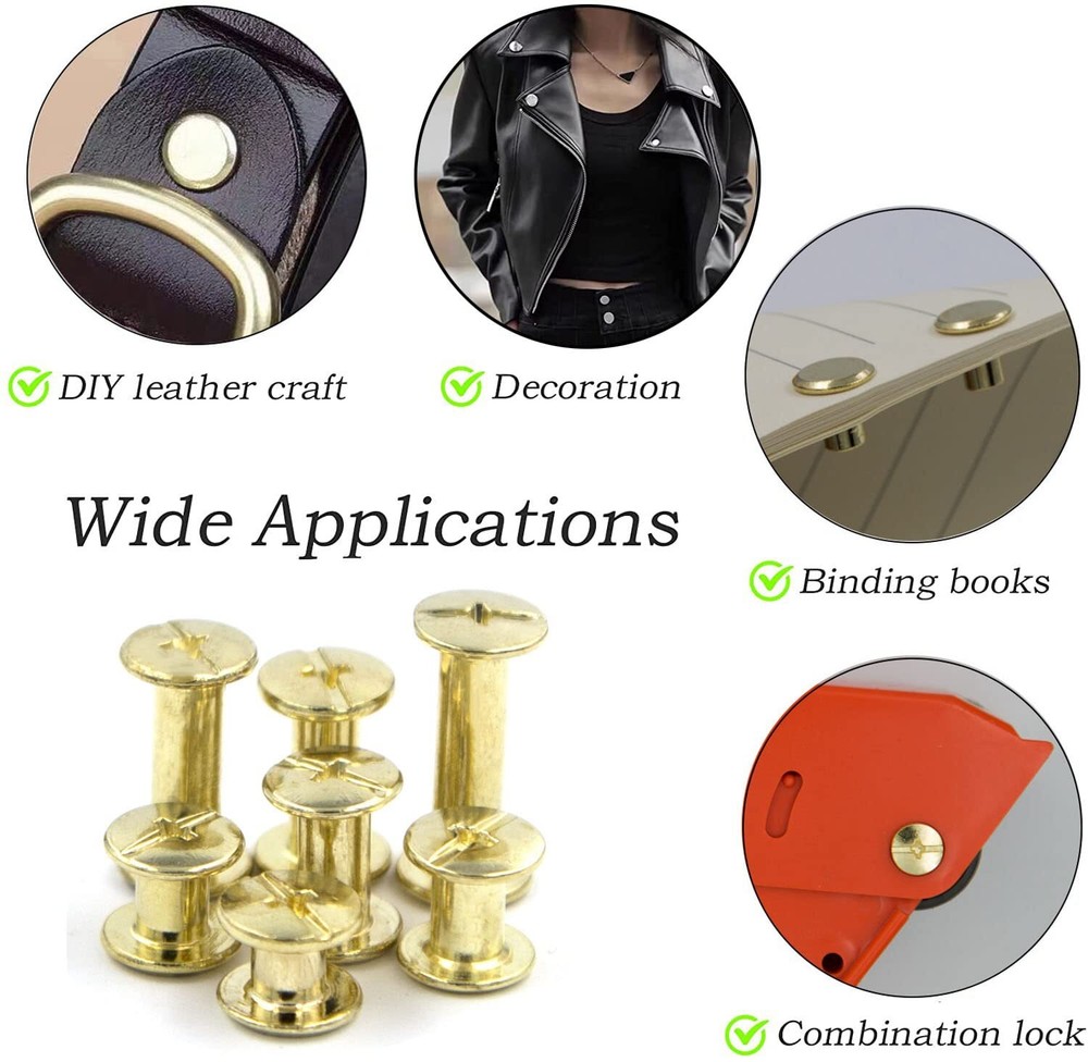 90 Sets Gold Chicago Screws M5 Assorted Leather Rivets for DIY Bookbinding