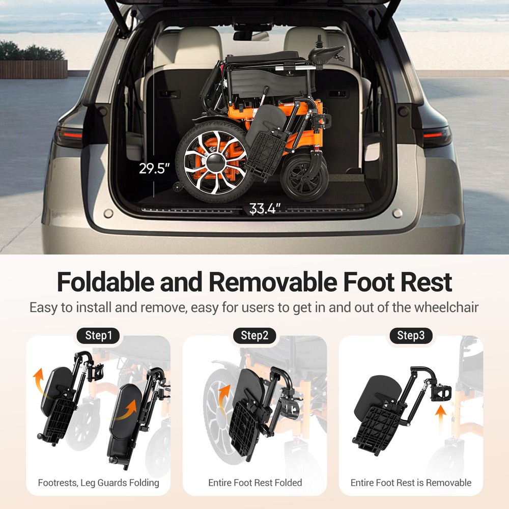 Electric Wheelchair Reclining Foldable Lightweight Mobility Aid Motorized