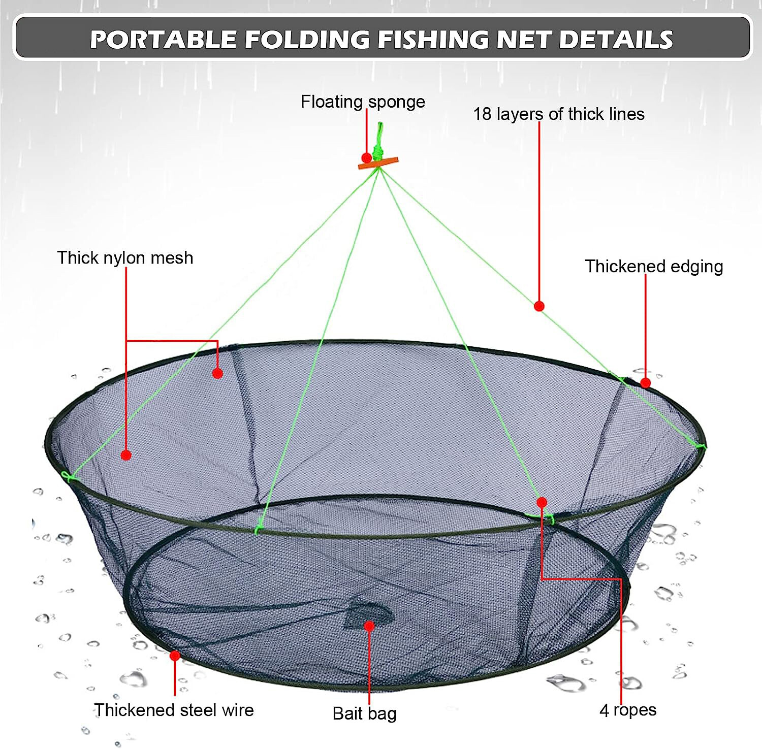 Foldable Fishing Landing Net Fish Catcher Network Crab Shrimp Mesh Trap for Kids