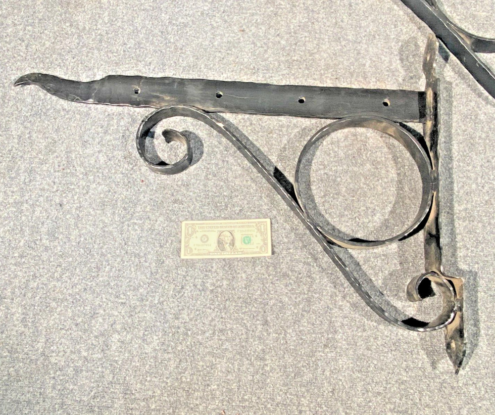 2 VTG IRON HOOK WALL BRACKET LANTERN HANGER POT HOOK 31"x23" Hammered Large