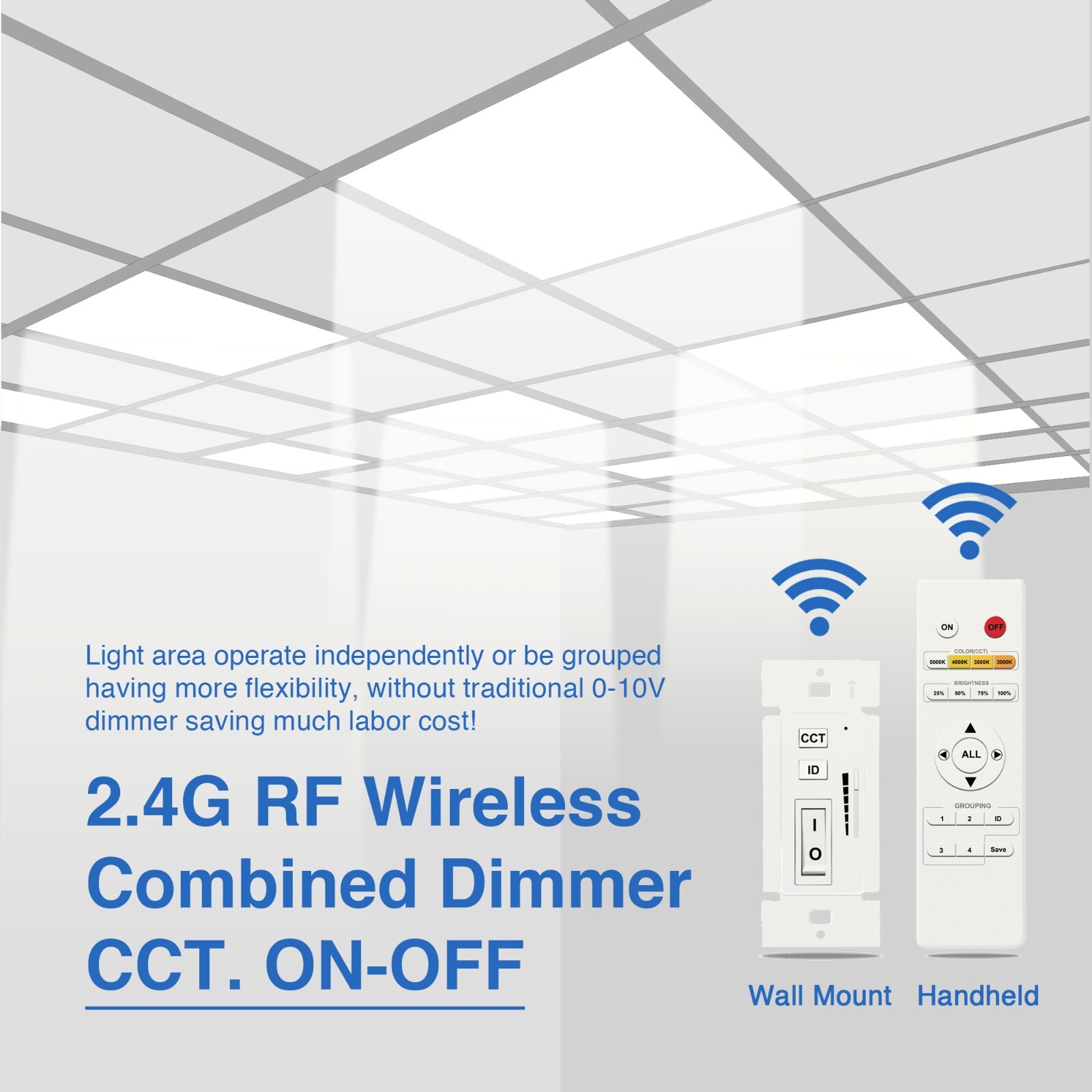 2 PK 2x4 LED Flat Panel Light Remote Control 3000k-5000k Dimmable Office Troffer