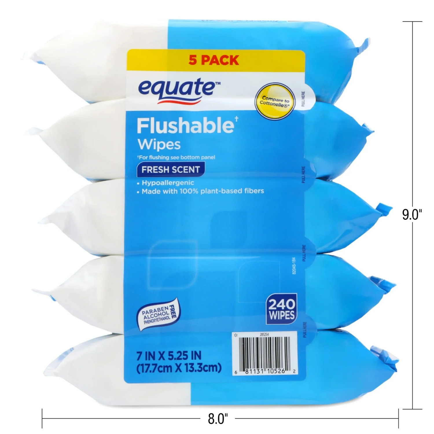 Equate Flushable Wet Wipes, Fresh Scent, 240 Wipes (5 Pack)