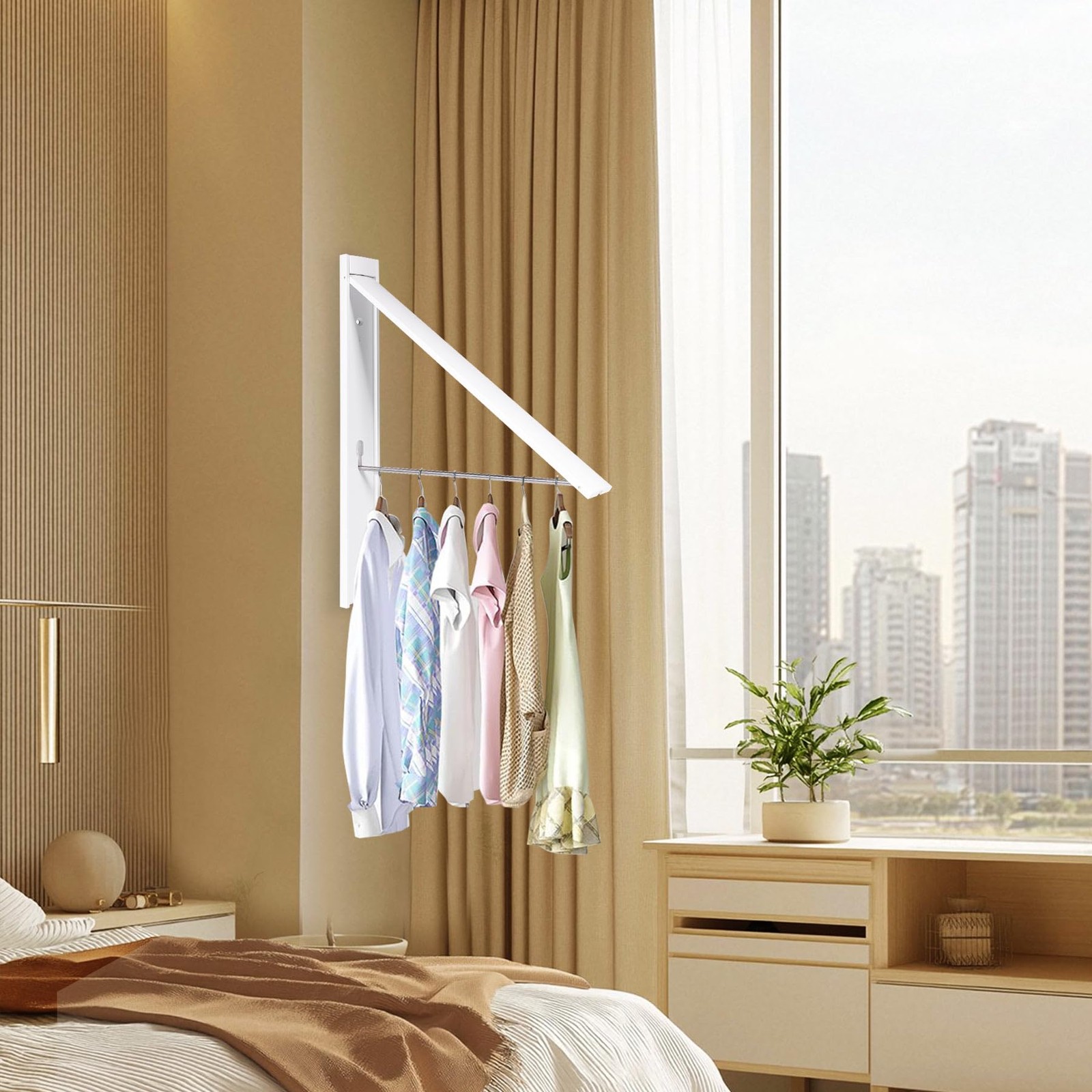 Ithywat Retractable Clothes Drying Rack，Space 0.4*1.57*14.37inches, White