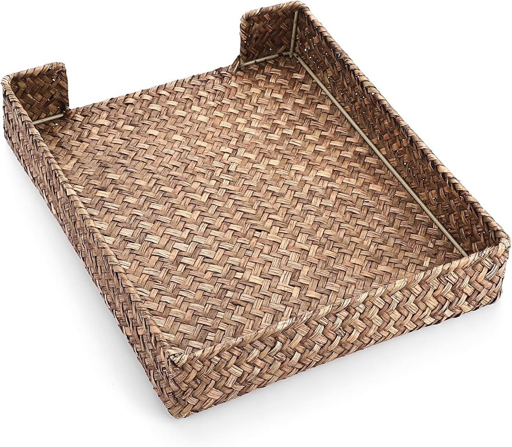 BTSKY Multipurpose A4 File Tray Natural Seagrass Desk Organizer Coffee