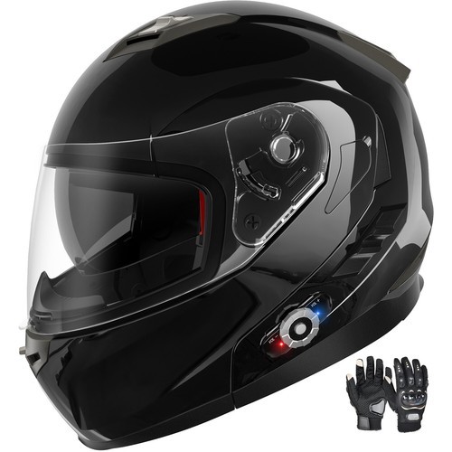 Bluetooth Motorcycle Helmet Modular Flip Up Dual Visor+Headset Intercom FM DOT