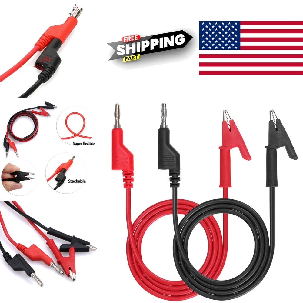 Stackable Banana Plug to Alligator Clip Probe Cable 1M for Electrical Testing