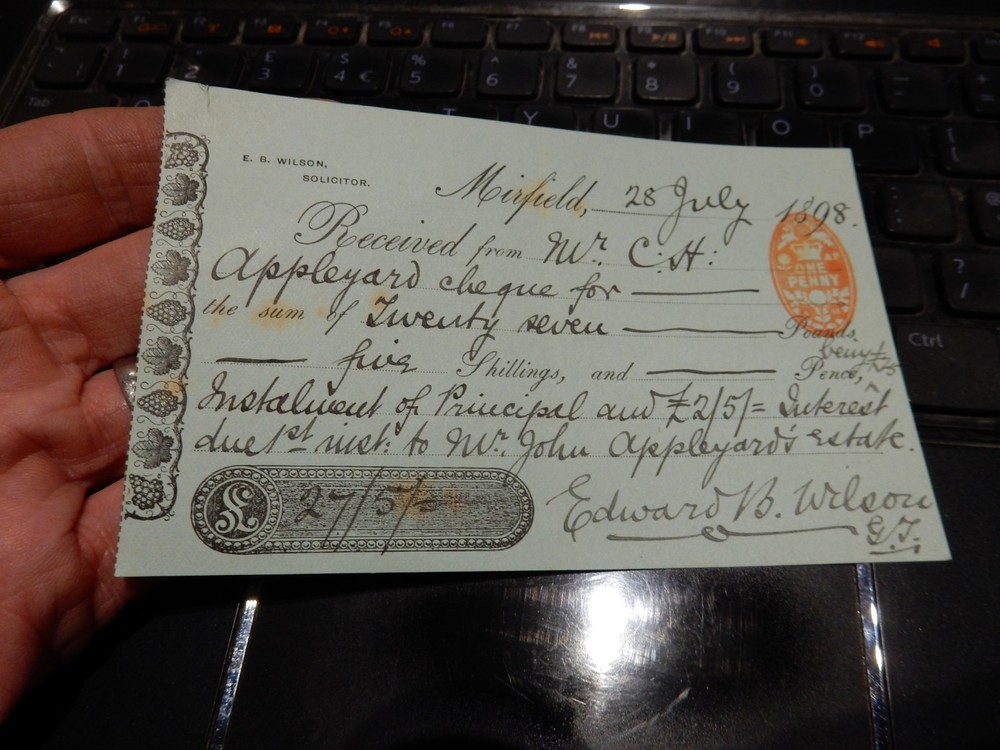mirfield  1898   RECEIPT  APPLEYARD  120 X 80 mm