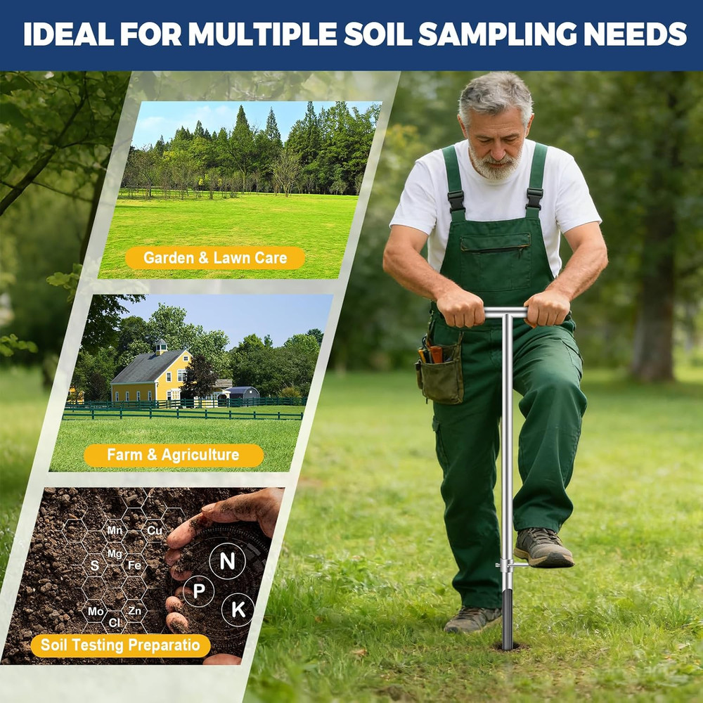 36 Inch Soil Sampler Probe, Stainless Steel Soil Core Sampling Tool with T-Handl