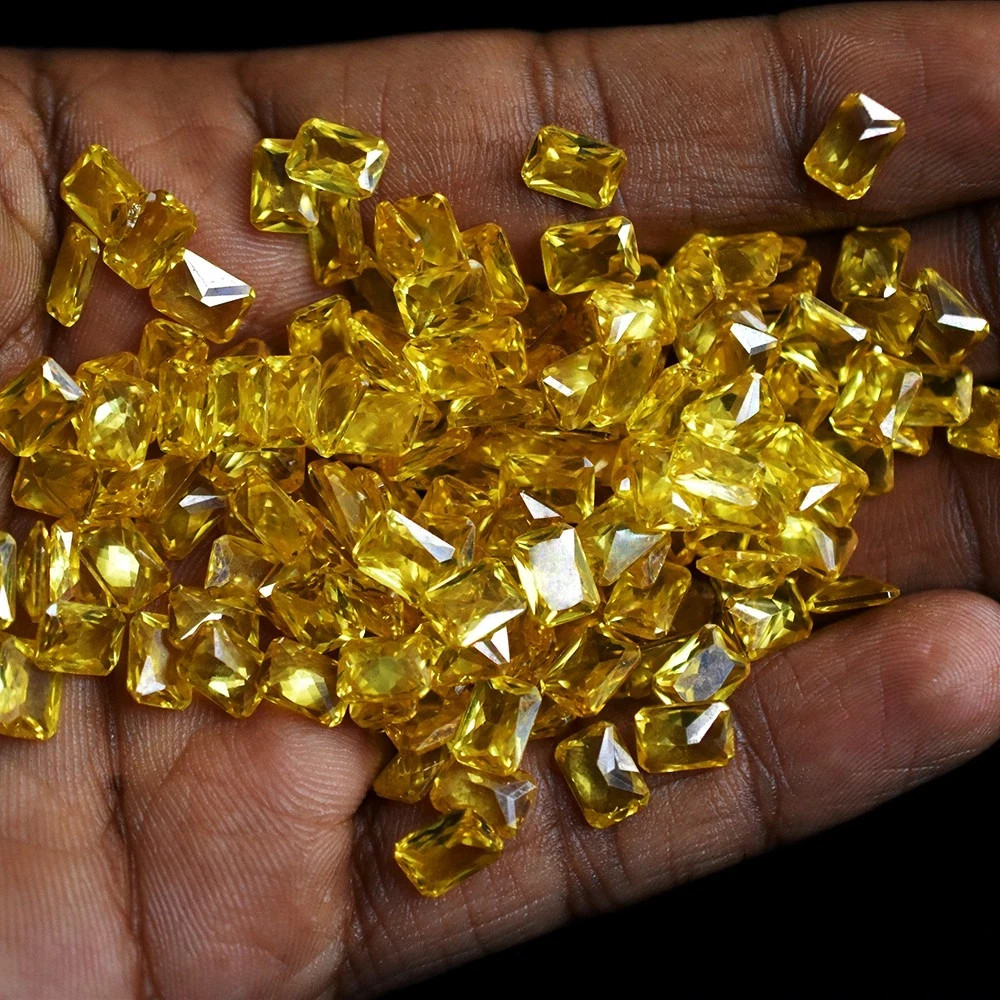 Natural Yellow Sapphire 50 Pcs Emerald Cut Certified Rare Loose Gemstone Lot