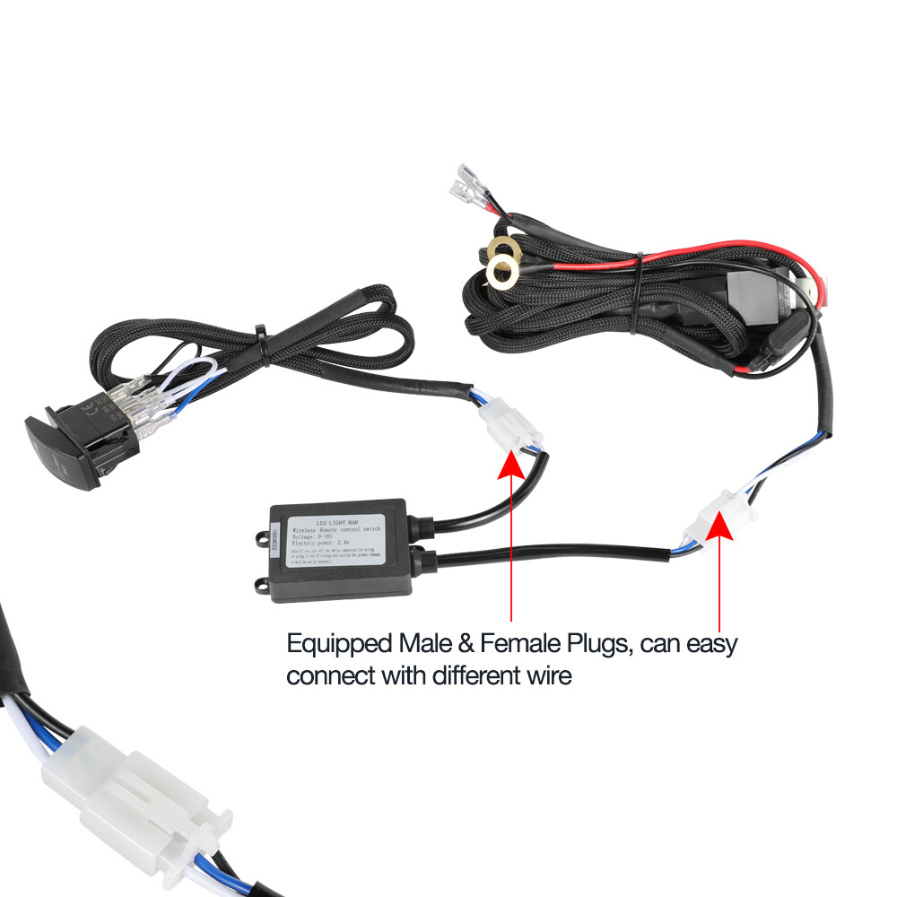 Wireless Remote Control Switch Strobe w/2-Lead Wiring Harness Kit LED Light Bar
