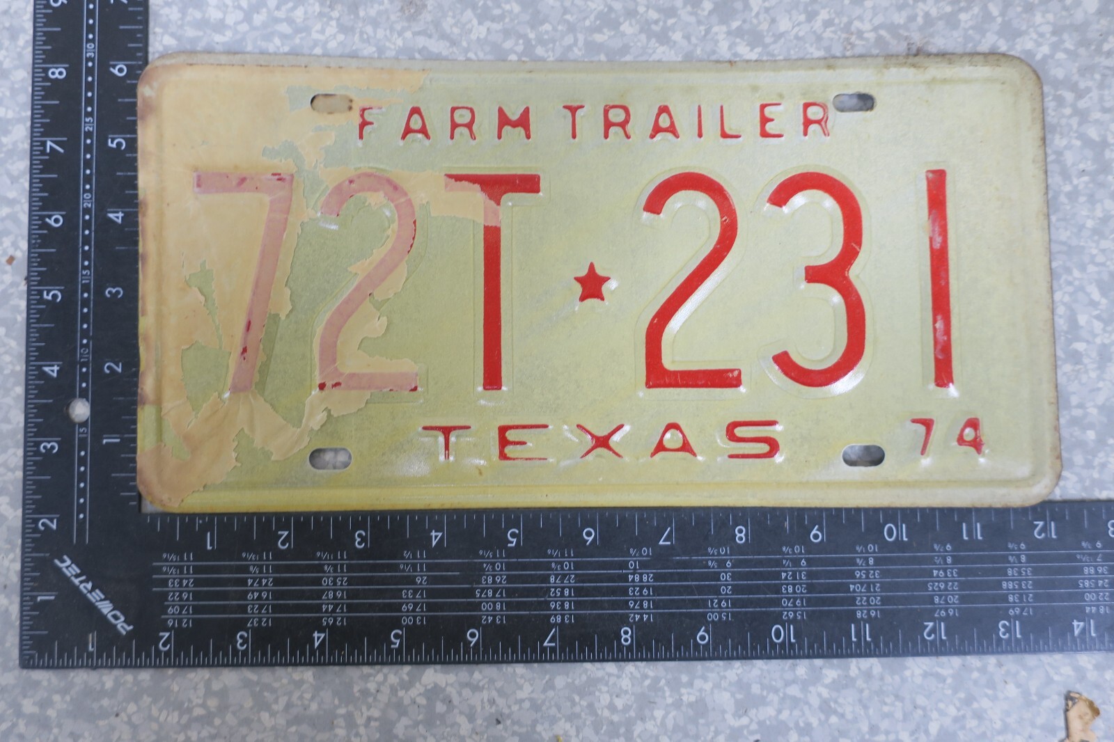 1974 74 TEXAS TX FARM AGRICULTURE AGR TRAILER TRL LICENSE PLATE TAG # 72T-231