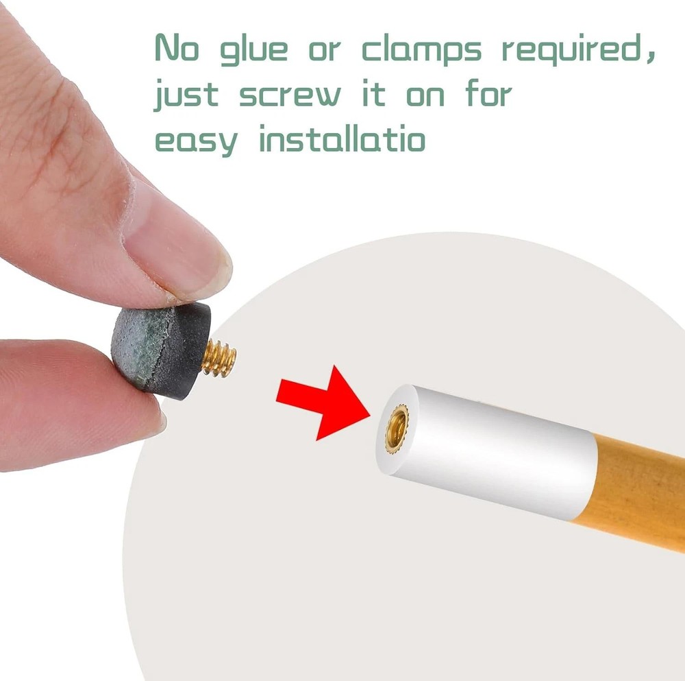 10 Sets Pool Cue Tips Replacement Kit with White Ferrules Screw-on Billiard Tips