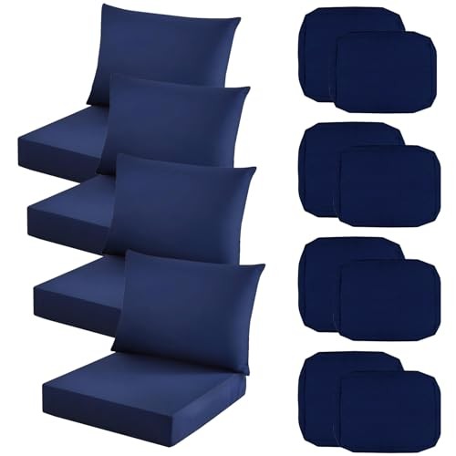 Outdoor Seat Cushion Cover Set of 4, 24 x 20 Inch, 24 x 24 x 4 Inch Navy-8pcs
