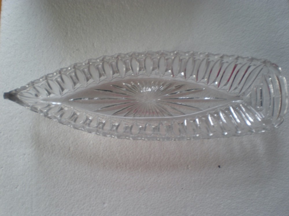 Mid-Century 14" Triangular Glass Relish Tray With Diamond Pattern On Base