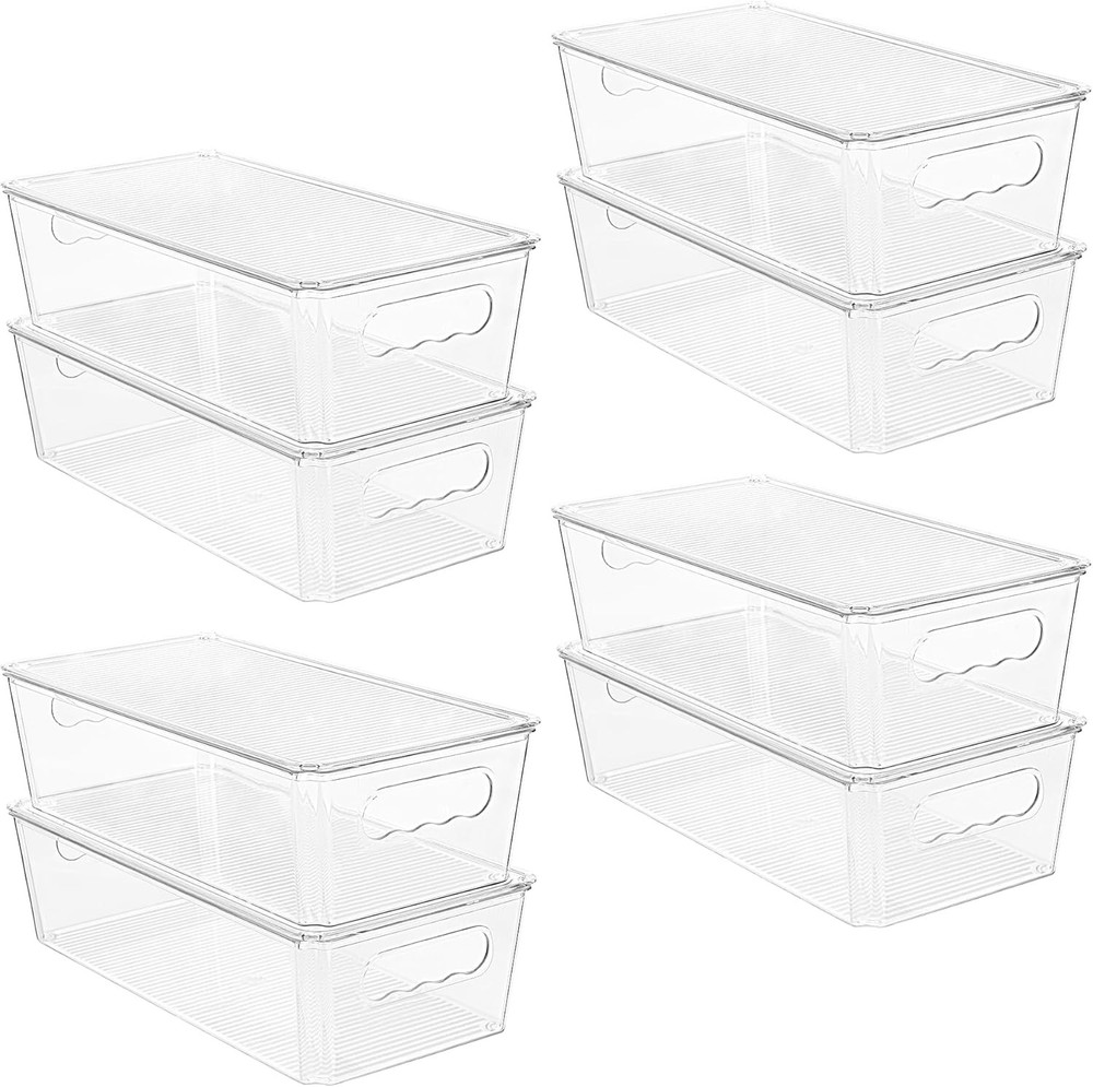 8-Piece Clear Storage Box Set with Lids, Storage Boxes with Handles