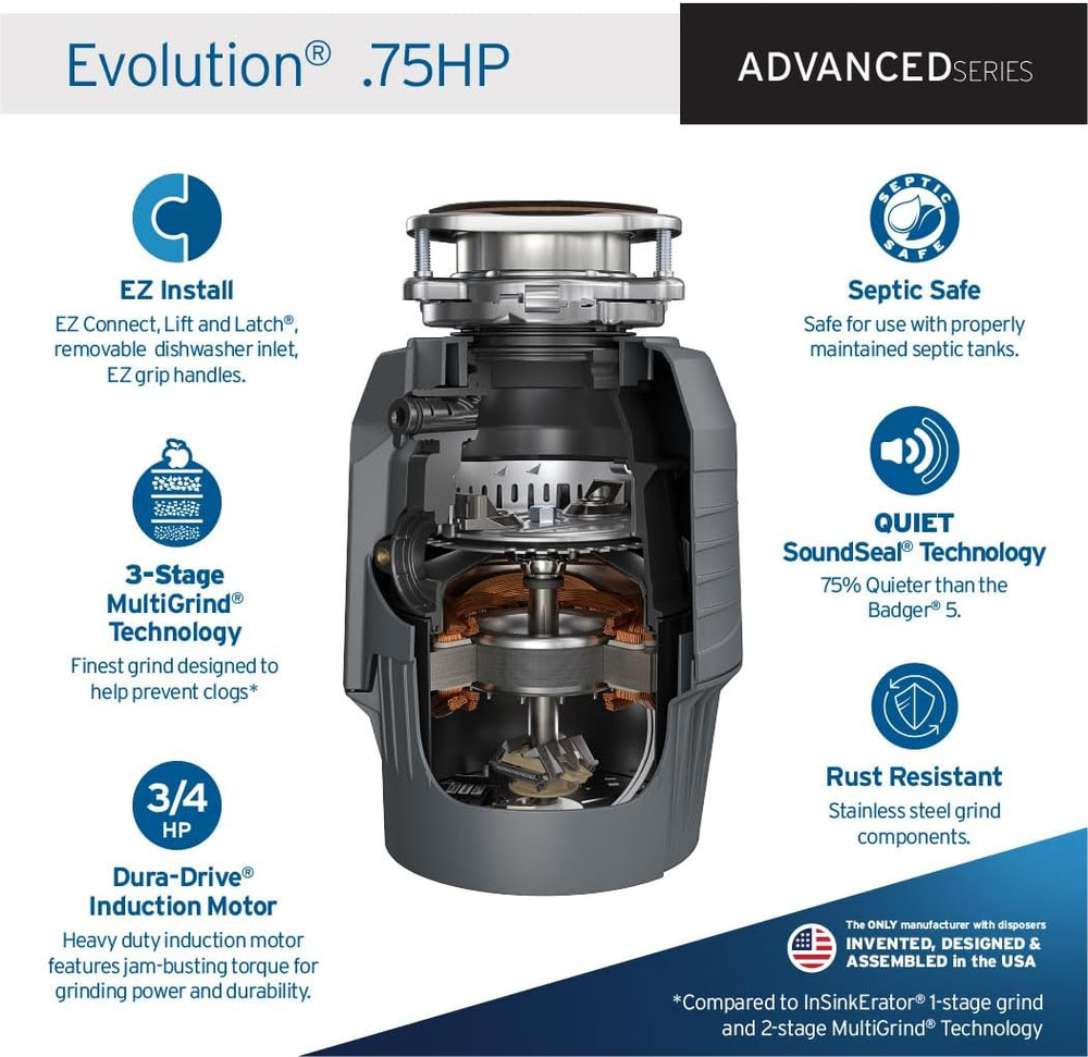 Insinkerator EVOLUTION 0.75HP 3/4 HP, Advanced Series EZ Connect Continuous Feed