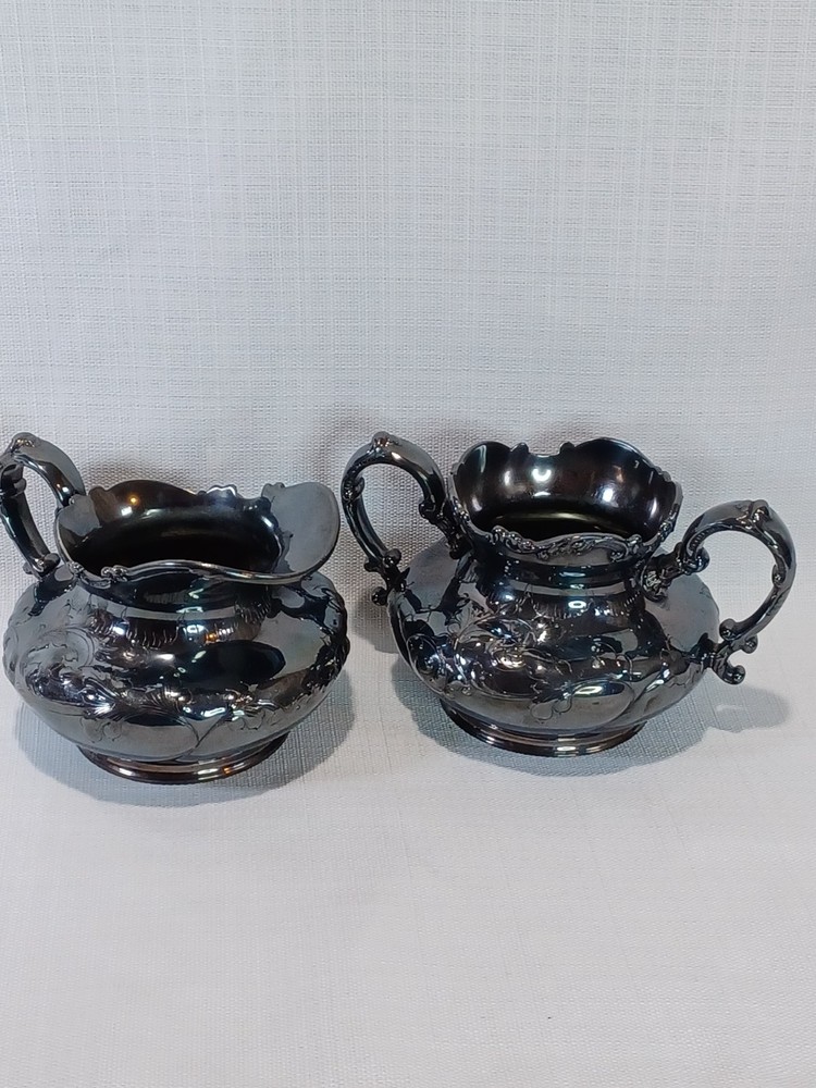 Antique Pairpoint Mfg Quadruple Silver Plate Open Sugar & Creamer #334 1890s EUC