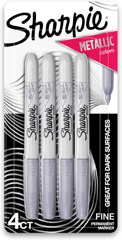 Sharpie Metallic Permanent Markers, Fine Point, Silver, 4 Count - for Black Pape