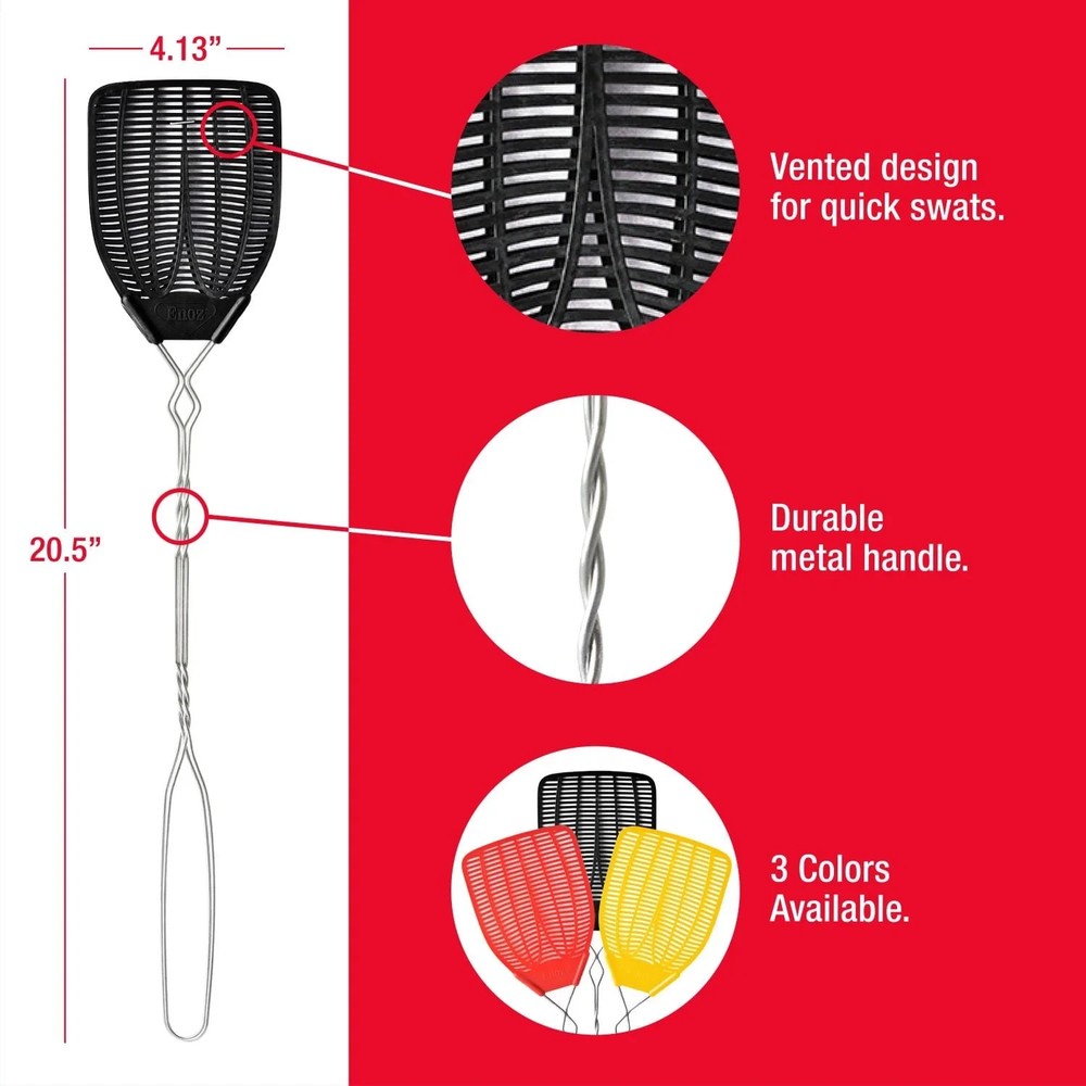 (3 pack)Enoz Fly Swatter, Wire Handled Plastic Fly Swatter, Assorted Colors,2 ct