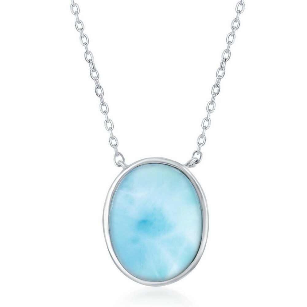 Sterling Silver Bezel Set Oval Larimar Necklace