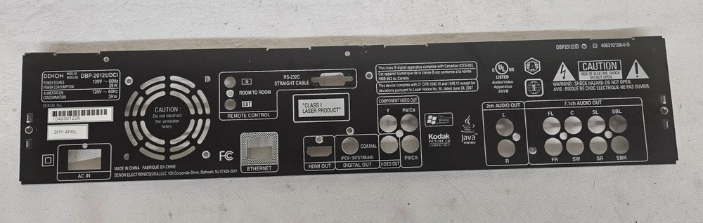 DENON DBP-2012UDCI Audio/Video Blue-ray DVD Player BACK PANEL