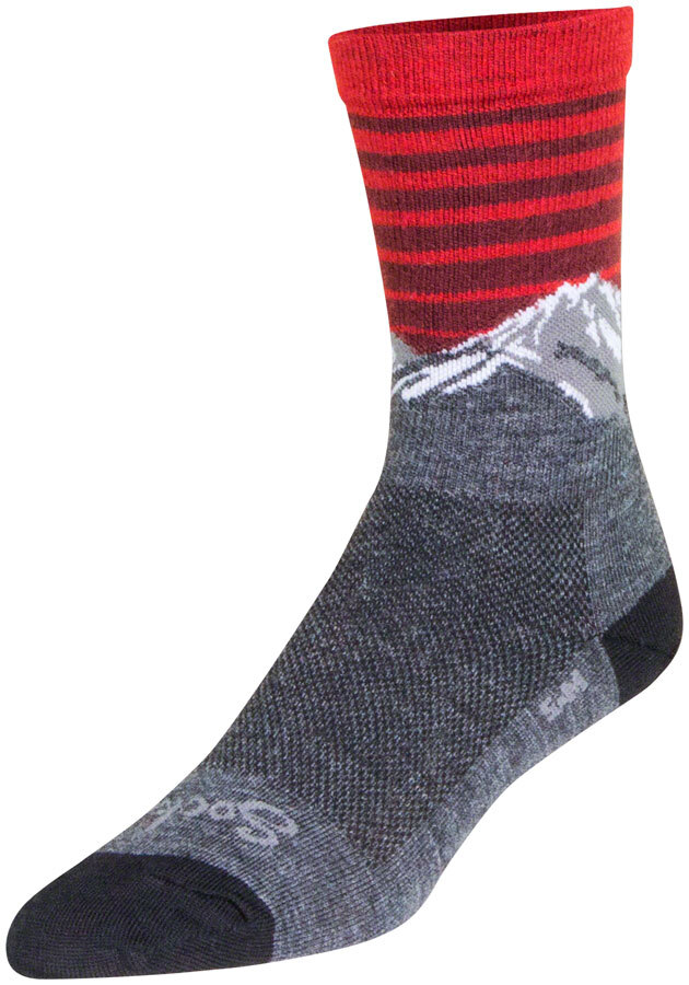 SockGuy Summit Wool Socks - 6 inch, Gray/Red/White, Small/Medium