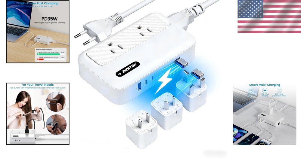 Efficient 220V to 110V Converter for Hair Tools with Multi-Plug Adaptability