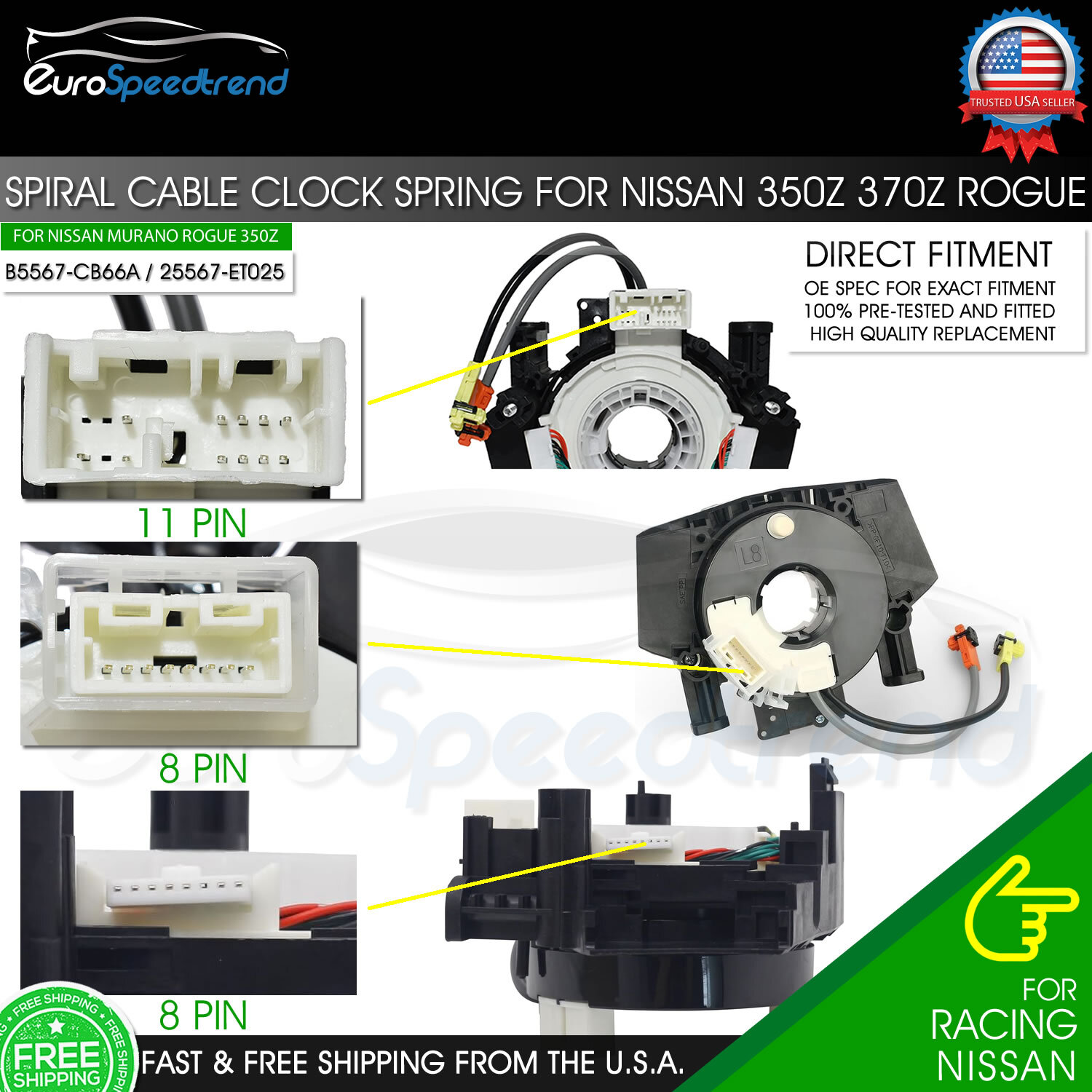 Spiral Cable Clock Spring for Nissan Versa Murano Rogue B5567-CB66A 25567-ET025