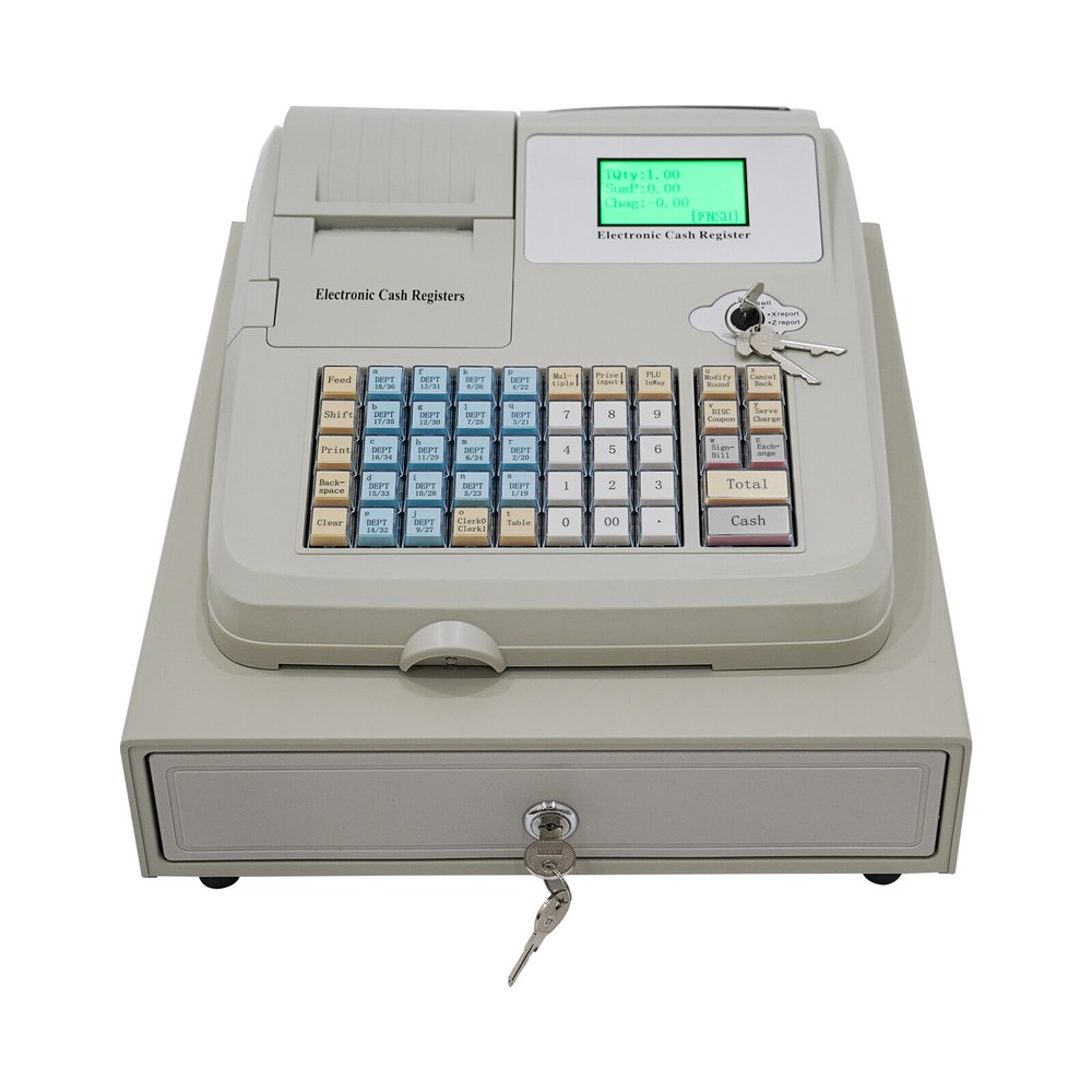 Electronic Cash Register with Flat Keyboard & Thermal Printer W/48 Keys